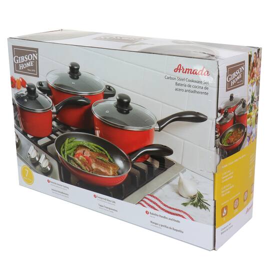 Gibson Home® Armada 7-Piece Red Nonstick Carbon Steel Cookware Set